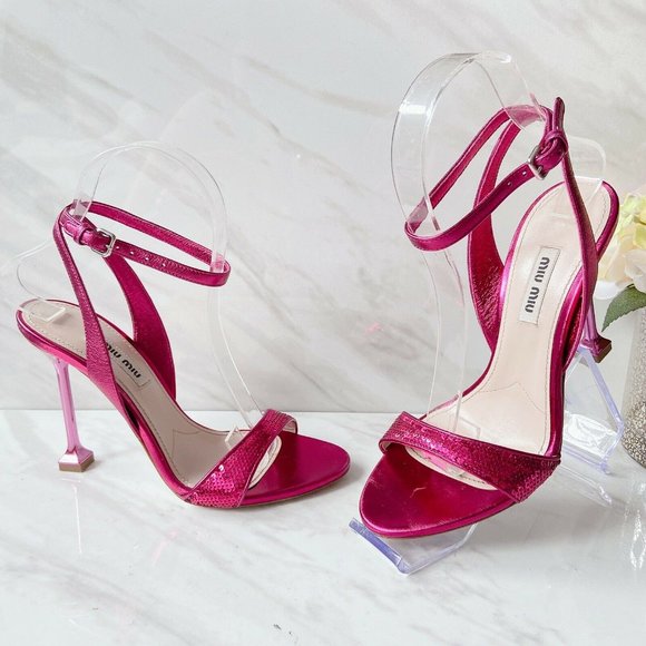 Miu Miu Shoes - Miu Miu Sequin Pin Ankle Strap Heel Sandal Pink